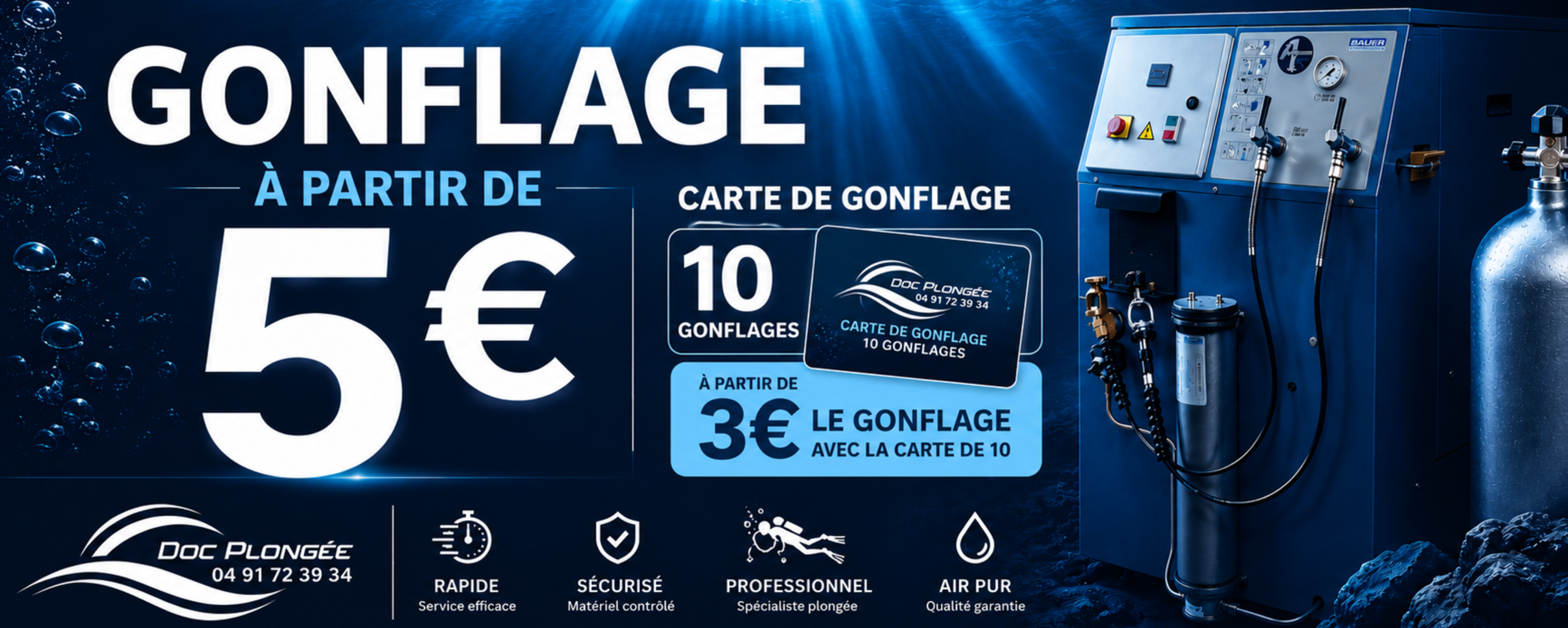 Service de gonflage &agrave; l&rsquo;air des blocs de plong&eacute;e